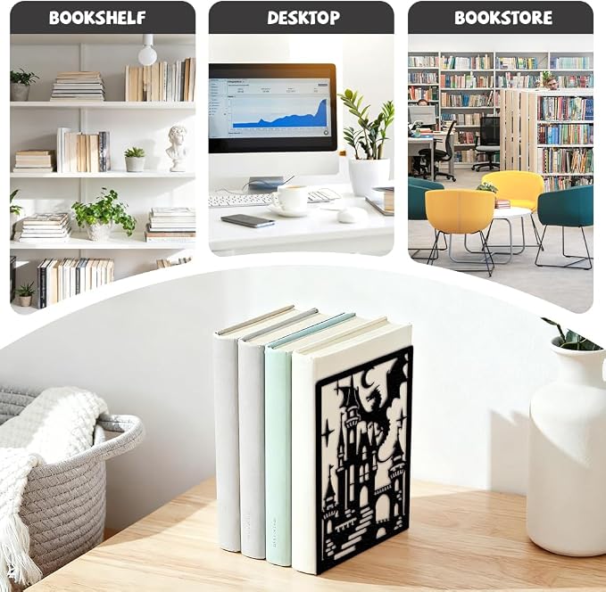 Peacoblue 5.3"x4.3"x7.9" Metal Bookends, Heavy Duty Book Ends for Shelves