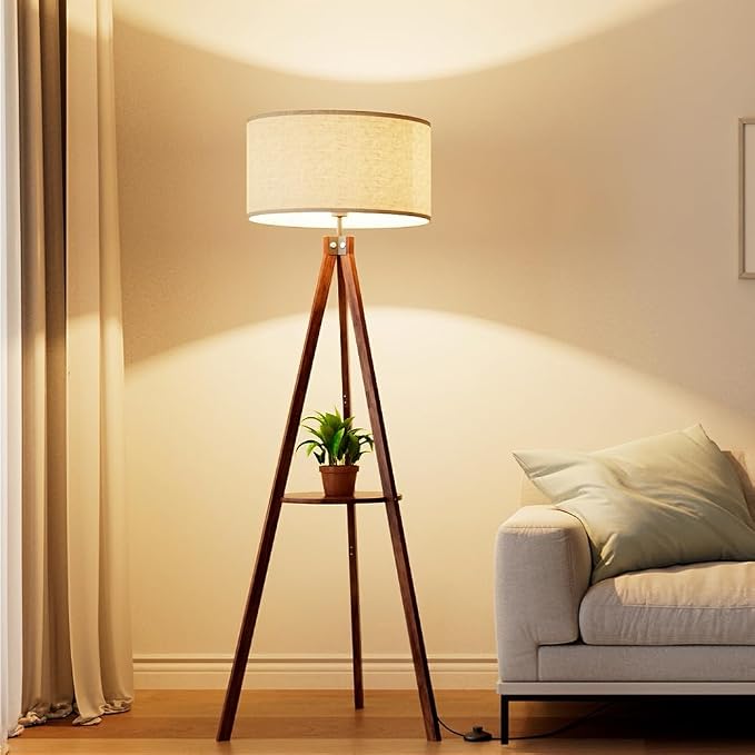 LEPOWER Shelf Floor Lamp Tripod Mid Century Modern Lamps for Living Room
