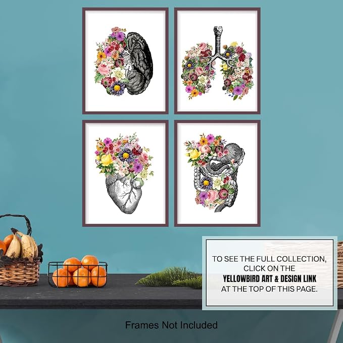 Steampunk Human anatomy Art Poster Set 11x14 - Unique Hospital Wall Decor for Doctor, Nurse, Physician - Great Nurse Gifts - Photos of Heart, Lungs, Brain, Intestines - Gothic Home Decor - Unframed