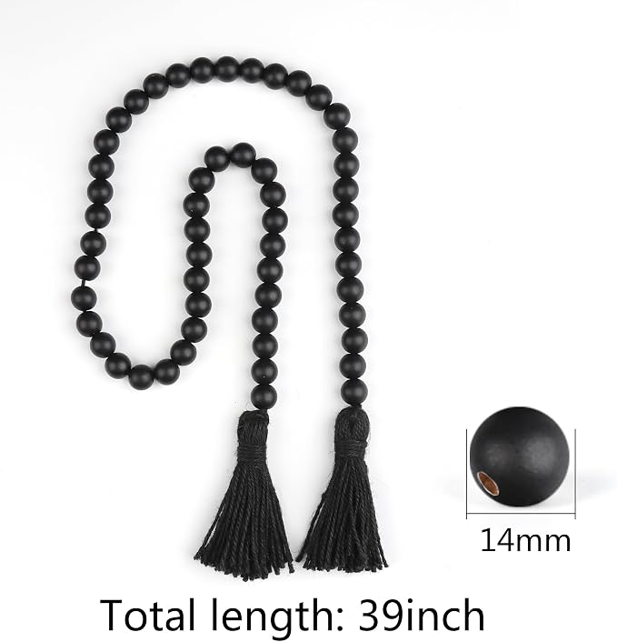 RAMIRABI Wood Beads Garland with Tassels, 39in Black Beads Home Decor