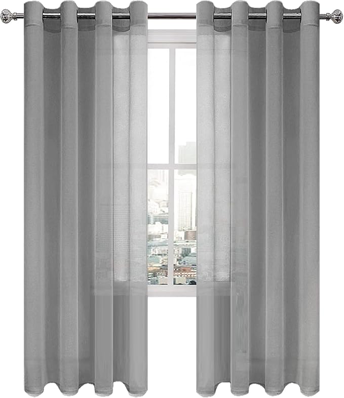 DWCN Sheer Curtains for Living Room Grey Faux Linen Look Voile Drapes Grommet Window Curtain 52 x 84 Inch Long, Set of 2 Panels