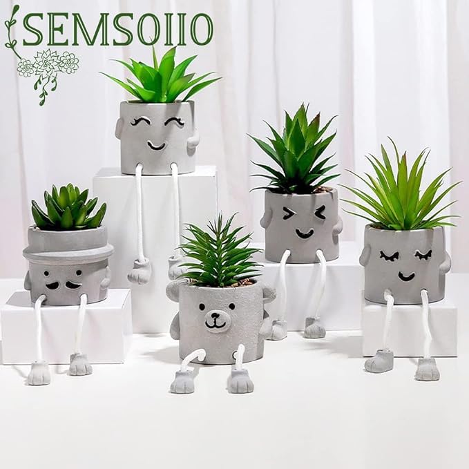 3pcs Artificial Succulents with Gray Flower Pots