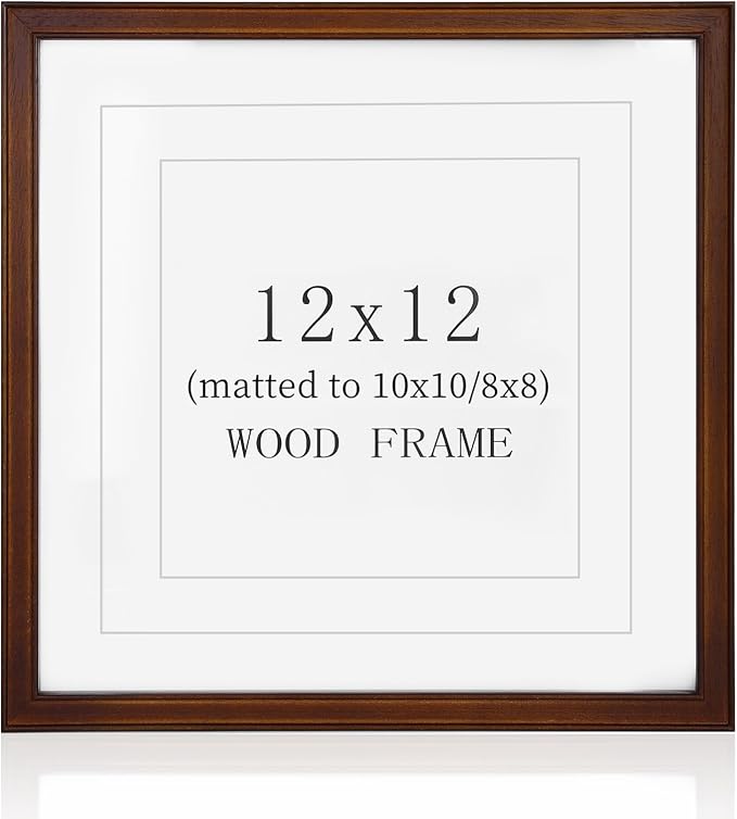 12x12 Picture Frame, Natural Walnut Photo Frame Set with Real HD Glass