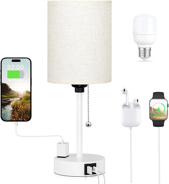 Small Bedside Table Lamp for Bedroom, Desk Lamp with USB Ports for Dorm