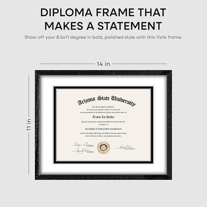 Homeforia 11x14 White Oak Diploma Frame, High-End Wood, 8.5x11 Mat, Glass