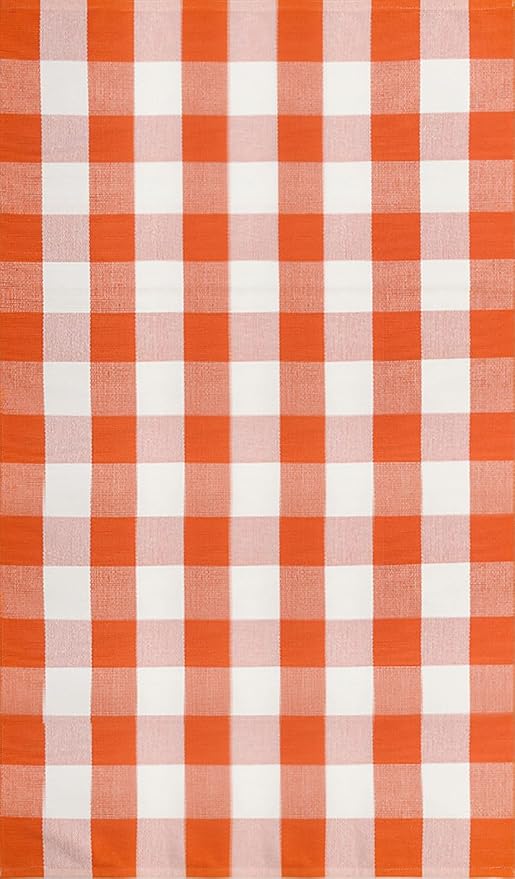 Buffalo Plaid Outdoor Rug 4x6 Ft Orange and White Checkered Area Rug Halloween Washable Fall Indoor Outdoor Rugs for Entryway,Hallway, Kitchen, Living Room, Dining Room, Bedroom
