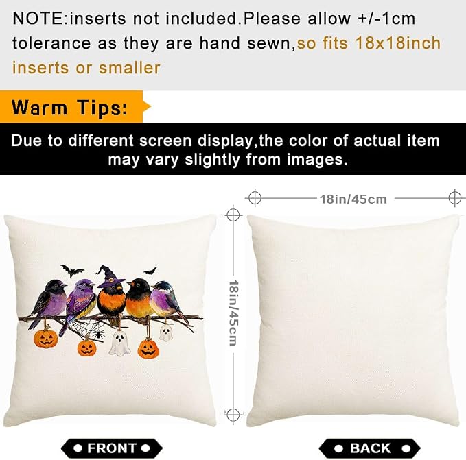 RABUSOFA Halloween Pillow Covers 18x18 Inch Halloween Decorations Outdoor | Watercolor Birds,Waterproof,Spooky Ghost Pumpkin Bat Halloween Decor,Supplies Accessories for Home Couch Party Patio