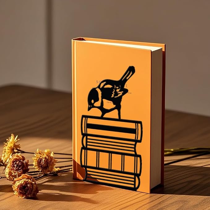 WADORN 1 Pair Sparrow Birds Books Metal Decorative Bookend for Shelves, Heavy Duty Book Ends Non-Skid Books Holder Stand Black Book Support Stoppers for Desk Bookshelf Office Home, 5.3x4.3x7.9 Inch