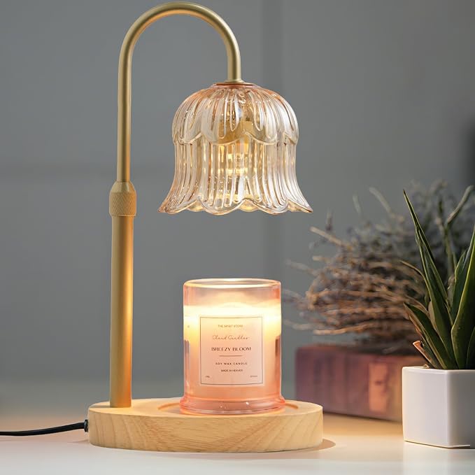 Candle Warmer Lamp with Timer: Adjustable Dimmable Height Adjustable - Flower Amber Shape Wax Lamp Jar Candles Modern Home Decor Table Lights - Bedroom Decor