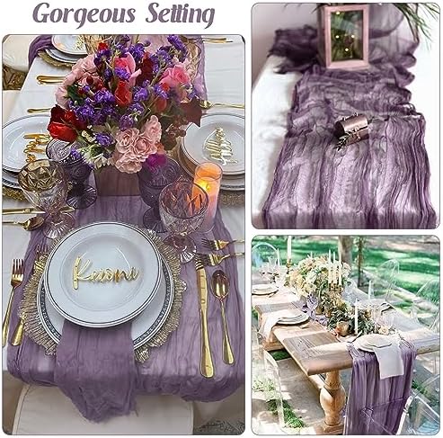 6 Pieces Grape 10FT Cheesecloth Table Runner Boho Gauze Fabric Table Runner Rustic Sheer Runner for Wedding Birthday Baby Shower Party Boho Table Decoration(Grape)