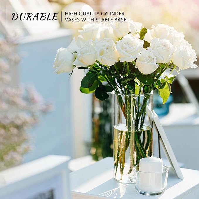 SUPMIND 8inch Glass Cylinder Vases for Centerpieces, 7Pcs Tall Flower Vases | Clear Floral Vases Bulk, Glass Hurricane Candle Holder for Table Centerpieces, Floating Candle Vases for Wedding Home Décor