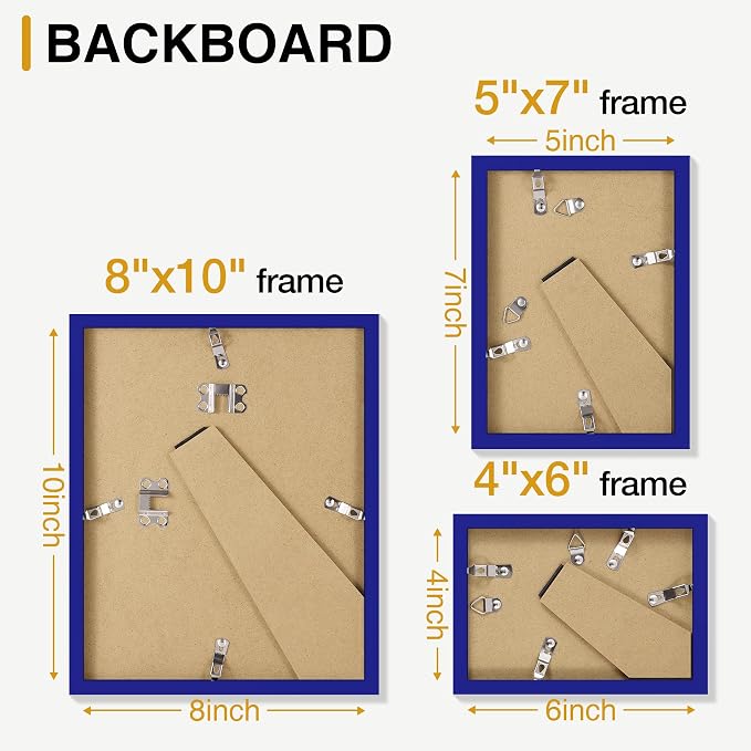 decorUhome 10 Pack Assorted Picture Frame Set for Wall & Tabletop, P0710BU | Royal Blue, Multi Size Picture Frame Includes Two 8x10 / Four 5x7 / Four 4x6 for Family Gallery Wall