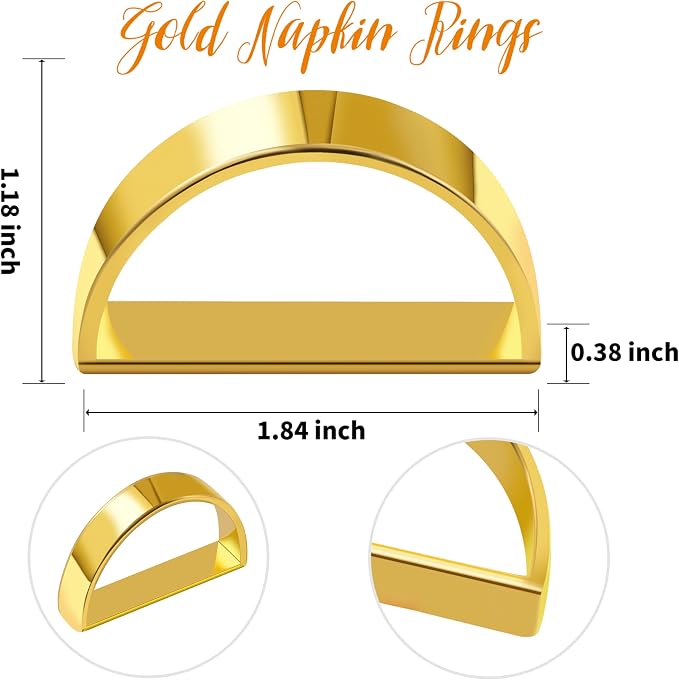 APTWOW Bright Gold Napkin Rings Set of 6, Fall Thanksgiving Table Decor | Semicircle, Metal, Gold Napkin Holder Buckles, Fall Napkin Rings for Dinner Table Decor, Wedding, Banquet, Valentines Day