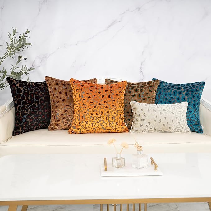Alerfa Brown Floral Throw Pillow Cover 18 x 18 Inch Cut Velvet Sqaure Luxury Decorative Pillow Cover for Couch Living Room Bedroom