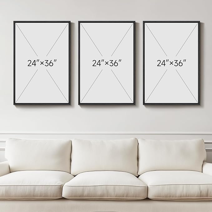 Large Framed Black and White Modern 3D Abstract Wall Art for Living Room | Solid wood frame, Textured paintings, 3 piece 24x36 big size artwork, Minimalist pictures wall decor for bedroom or office