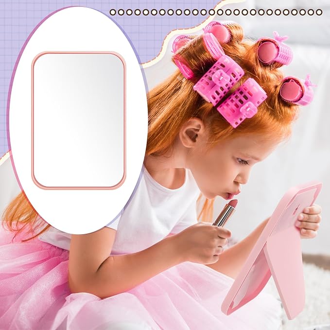 DoubleFill 6 Pcs Spa Party Mirror Spa Party Supplies for Women, Pink | Foldable Stand, Portable Makeup Table Mirror, Sleepover Accessory Slumber Birthday Party Favors, Women Adults Princess Gift