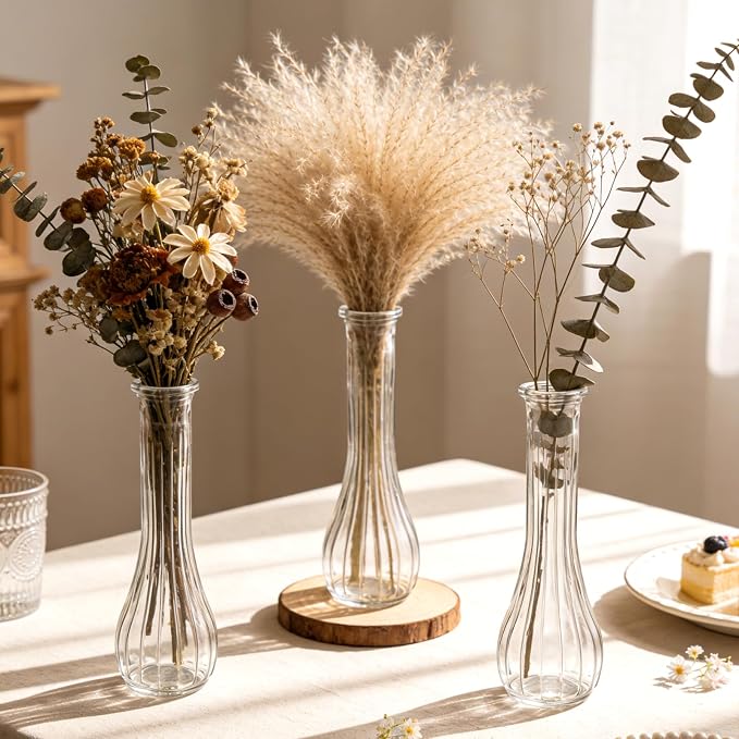 Glass Bud Vases for Centerpieces, 6 Pack Clear Small Flower Vases | Cute Glass Vases for Wedding Decorations and Indoor Home Decor, Hurricane Candle Holder for Table Shelf, Party