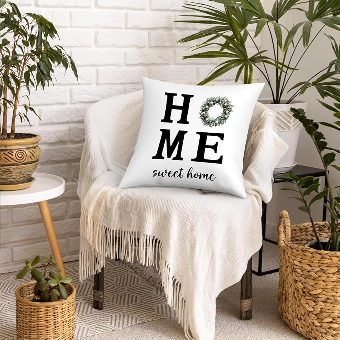 Fokongna Sweet Home Floral Pillowcase 18 x 18 Inches, Cottagecore Wildflower Botanical Decorative Lumbar Pillow Covers, for Home Sofa Couch Porch Patio Bedroom Pillowcase