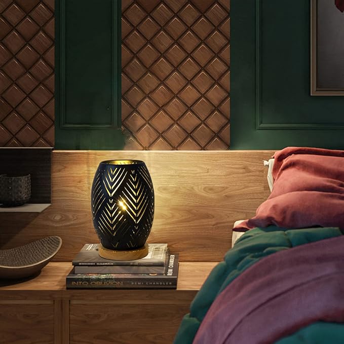 Bedside Table Lamp, Small Night Light Metal Lampshade and Wood Base, E12 40W Desk Lamp for Bedroom Living Room Home Decor Office Restaurant Bar, Black(Without Bulb)