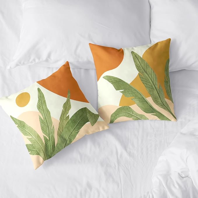 Tropical Leaves Throw Pillow Covers Boho Abstract Pillow Covers Palm Leaf Decorative Square Pillow Case 24x24 for Home Decor Living Room Couch 2 Pack