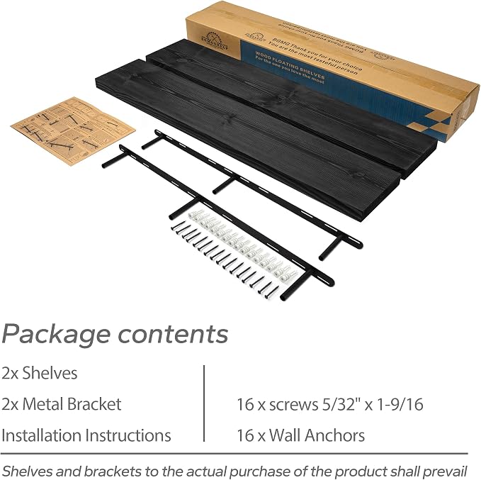 BGMG Wood Floating Shelves 48 Inch, Set of 2, Wide Rustic Wooden Wall Shelves for Bathroom Living Room Bedroom Kitchen Farmhouse - 48x 6.7 x1.25 Inch - Black