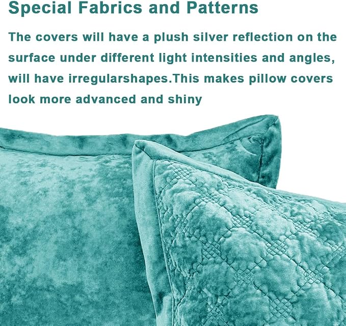 Pillow Cover 24x24 1 Piece Velvet Large Euro Sham with Hidden Zipper Wrinkle Resistant Soft Cross Process Decorative Farmhouse Quilted Cushion Covers for Couch Bed, Aqua Green