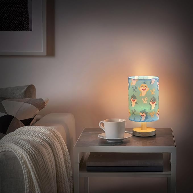 Bedside Lamp Cute Shark Table Lamp for Bedroom LED Nightstand Lamp Shade USB Ports Wood Base for Living Room Dorm Office