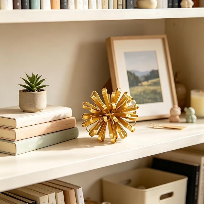4.72" Gold Metal Floral Tabletop Sculpture