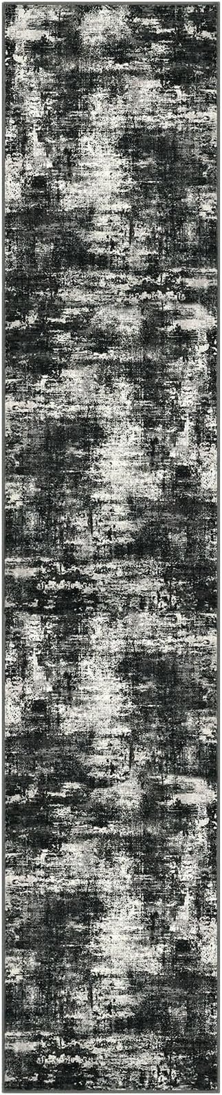 Lansny Abstract Washable 2x10 Runner Rug Runners for Hallways Non Slip | Charcoal Black;Thin Printed Faux Wool Entryway Runner Indoor;Hallway Runner Rug;10ft Floor Carpet Runners;Bedroom Runners