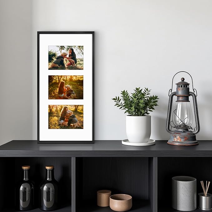 Golden State Art 10x20 Collage Frame w/Mat for 3 5x7 Photos Black 1 Pack
