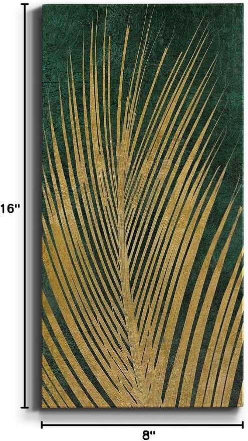 Renditions Gallery Canvas Nature Wall Art Home Paintings & Prints Glittering Golden Palm Modern Romantic Botanical Glam Artwork Decorations for Office Bedroom Kitchen - 8"x16" LT43