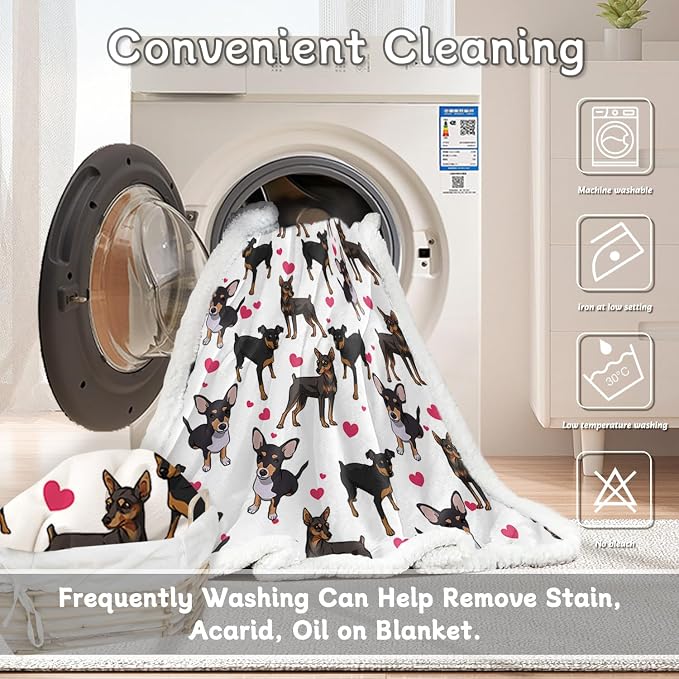 BlessLiving Red Hearts Dog Cat Print Plush Blanket Cute Puppy for Kids Adults 3D Animal Print Plush Blanket Gift for Pet Lovers (Miniature Pinscher,Throw, 50 x 60 Inches)