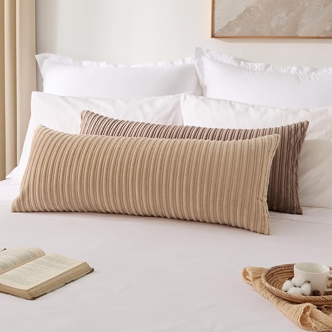Kevin Textile Striped Corduroy 14”x36” Pillow Cover 1 Pack, Beige