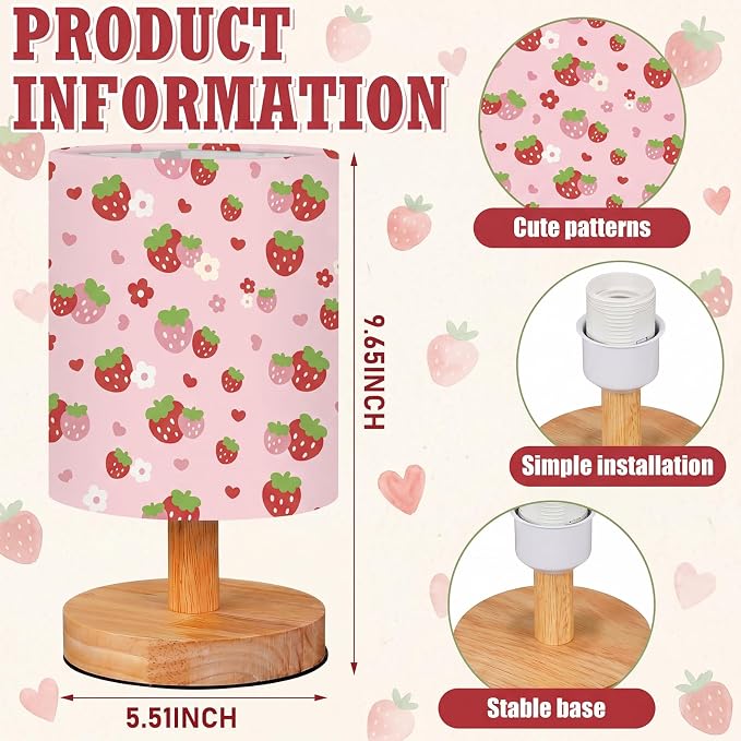 VIHOSE Strawberry Kids Table Lamp for Bedroom Kids Lamps for Girls Room