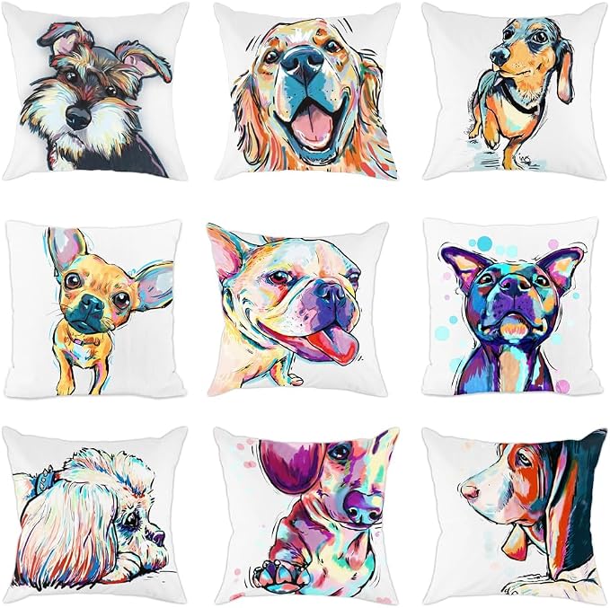 Cute Pet Bichon Frise Dog Pattern Throw Pillow Covers Polyester Cushion Cover Cases Pillowcases Sofa Home Decor 18”x 18”Inch (45 x 45cm)