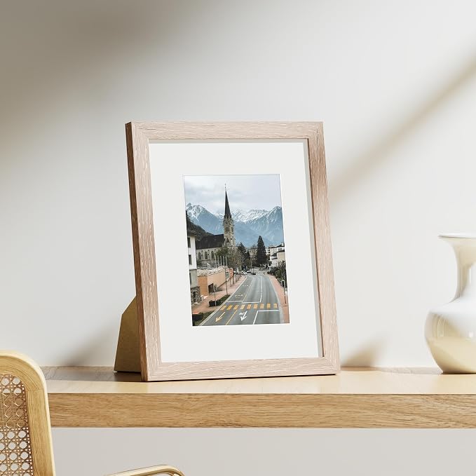 Vittanly 8x10 Picture Frames Set of 9, Shatter Resistant Plexiglass, Display 5x7 Pictures with Mat or 8x10 without Mat, Photo Frames for Wall or Tabletop, Engineered Wood, Rustic Pink | Display Pictures 5x7 with Mat or 8x10 without Mat, Small Photo Fra...