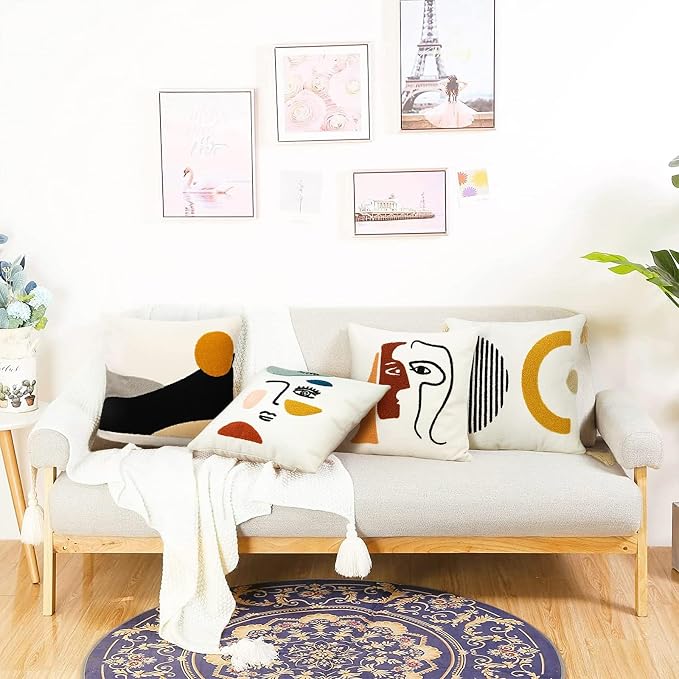 Merrycolor Boho Sun Throw Pillow Covers 18 X 18 Textured Mid Century Modern Throw Pillow Covers Abstract Bohemian Aesthetic Decorative Pillows for Couch Bed Sofa Living Room 1PC