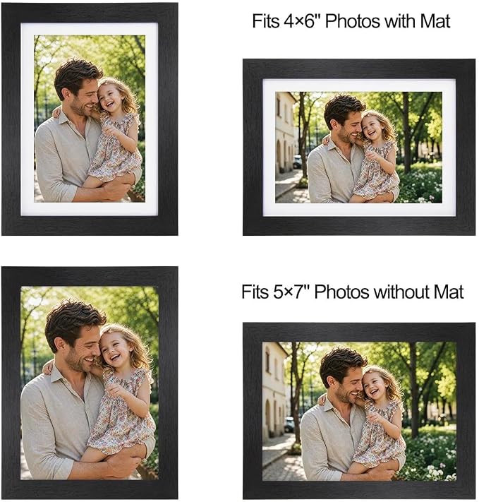5x7 Picture Frame-Black Photo Frame,4x6 Mat,Tempered Glass,Engineered Wood