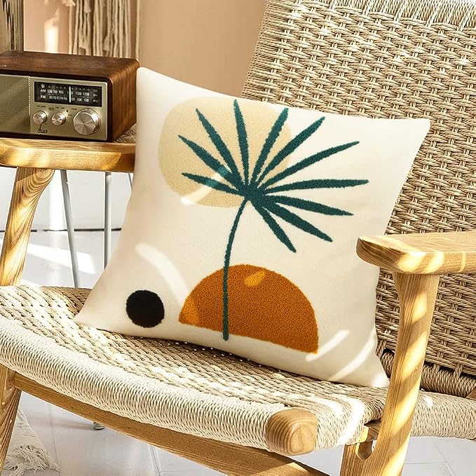 Merrycolor Boho Decorative Throw Pillow Covers 16x16 Boho Pillow Covers Tufted Mid Century Modern Throw Pillows Abstract Leaf Pillow Cover Aesthetic Boho Pillows for Couch Bed Sofa Living Room 1PC