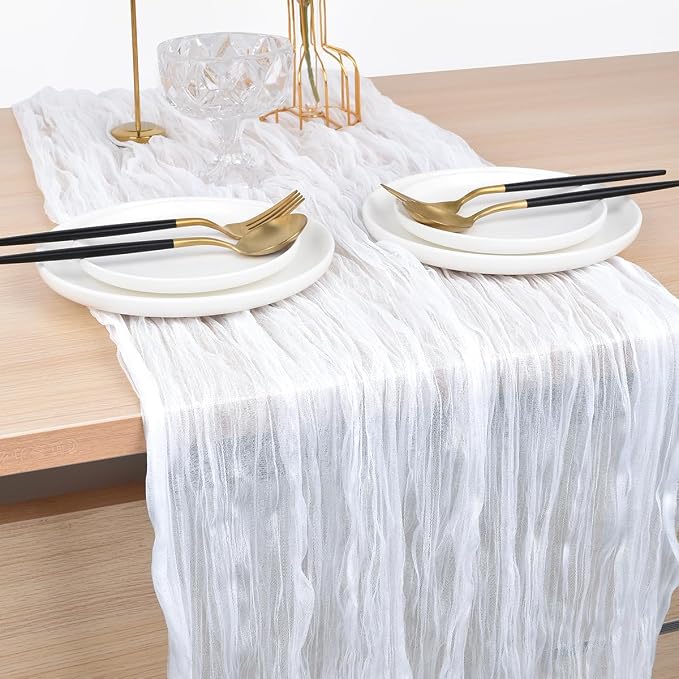 Ivory Cheesecloth Table Runner Cheese Cloth Wedding Birthday Party Decor | 10Ft Summer Rustic Boho Gauze Farmhouse Bridal Baby Shower Holiday Dining Tea Party Home Table Decorations 4 Pack
