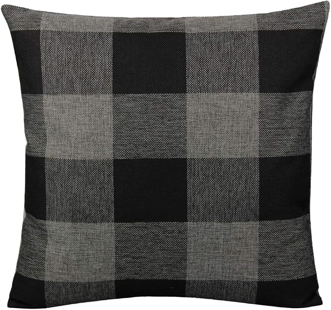 VAKADO 16x16 Set of 2 Black and Grey Farmhouse Rustic Buffalo Plaid Decorative Throw Pillow Covers Retro Check Home Decor Cushion Cases for Couch Bed Sofa, Black and Gray