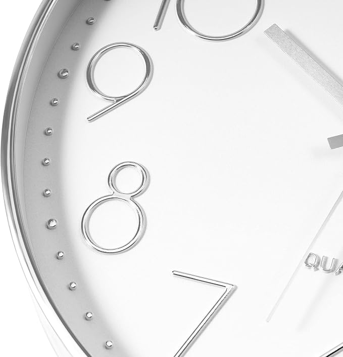 Foxtop Large 14" Wall Clock Silent Battery Operated Clock, Silver | Non-Ticking, Round, Analog Clock, Quartz, Easy to Read, Living Room, Bedroom, Kitchen, Office