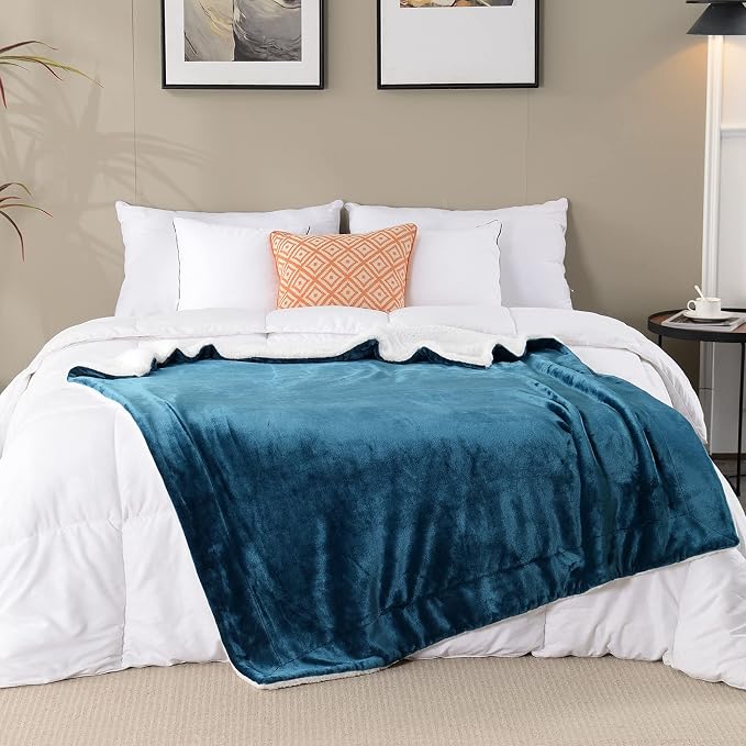 SOCHOW Sherpa Fleece Throw Blanket, Blue Coral, 50x60 inches | Double-Sided Super Soft Luxurious Plush Blanket Throw Size