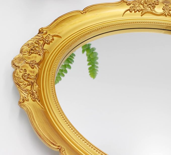 Eaoundm 13.1 x 14.8 inchs Decorative Wall Mirror,Oval (Gold 2 Pcs) | Vintage Hanging Mirrors for Bedroom Living-Room Dresser Decor