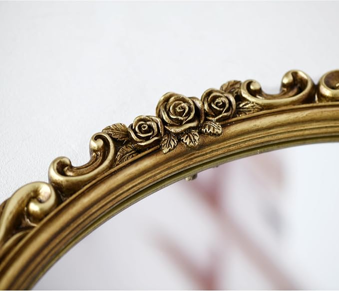 OIGUMR Medium Oval Wall Mirror Resin Frame Size:20.4 x 14.5 inch | Vintage Hanging Mirrors for Bedroom Living-Room Dresser Decor Gold