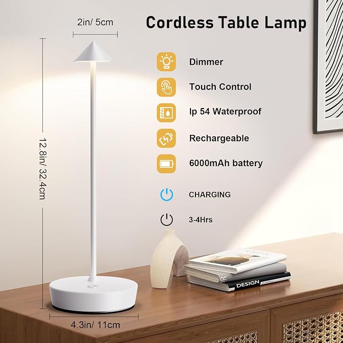 Set of 2 Cordless Rechargeable Led Table Lamp Battery Operated Light White