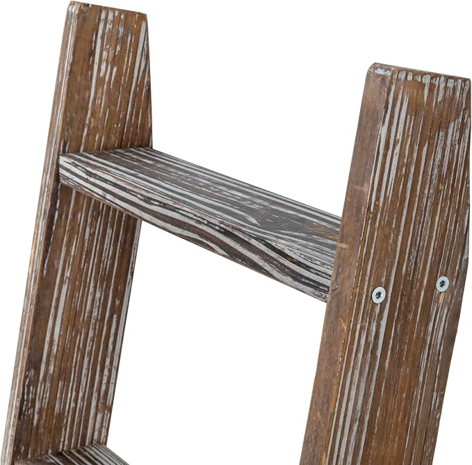 MyGift 4.5 Foot Torched Brown Wood Decorative Blanket Ladder Shelf | Farmhouse Display Storage Throw Quilt Organizer Rustic Décor Living Room Bedroom Interior Accent Leaning Shelving