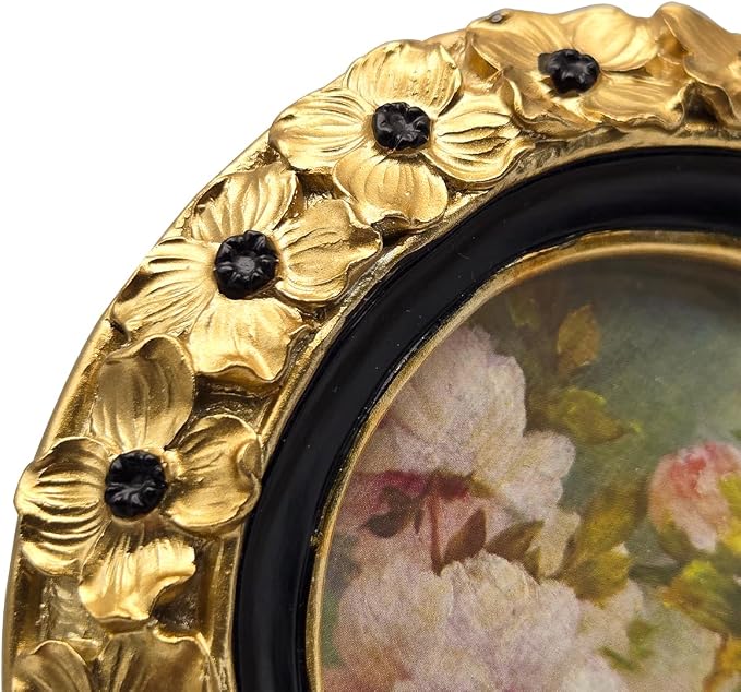 3x3 Vintage Round Picture Frame, Small Antique Gold Frames