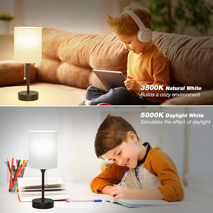 Small Bedside Table Lamp for Bedroom - Desk Lamp with USB Ports for Dorm