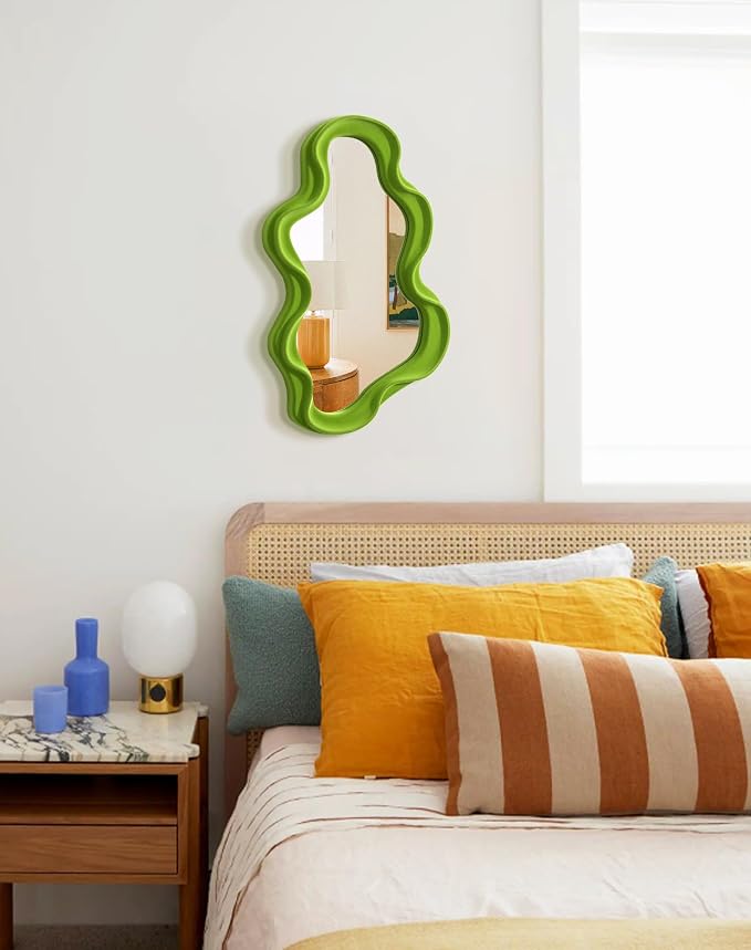 Small Fun Cloud Wall Mirror for Classroom,Whimsical Green Room Decor | 16x10",Soft Velvet-like Touch,Cute Whimsy Room Decor for Teen Girls,Wall Mounted Mirror for Shabby Chic Bedroom Playroom